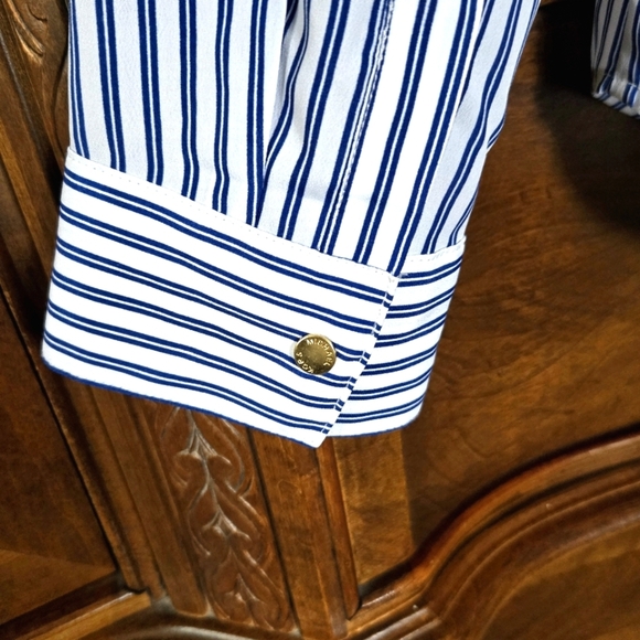 Michael Kors stripe, zip front top/shirt.  Blue and white. Size small. - Picture 5 of 16